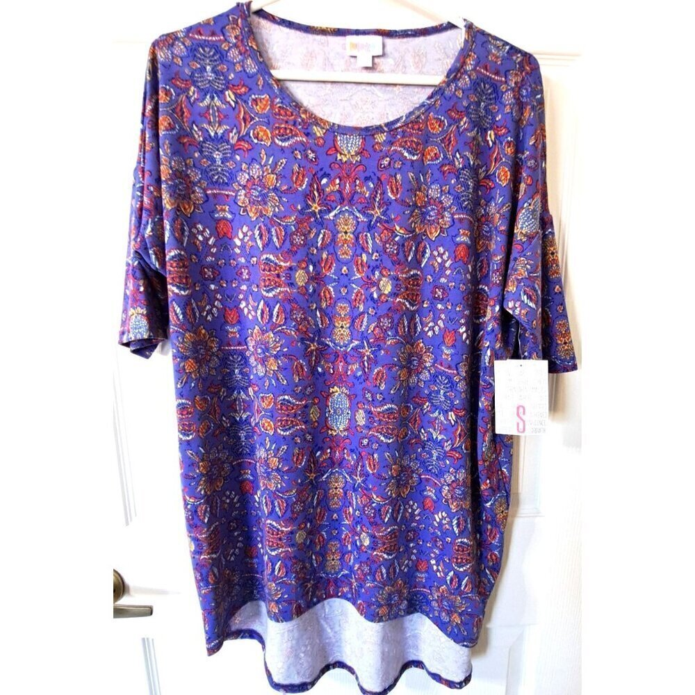 Lularoe Women's Irma S Short Sleeve Tunic Purple Floral Paisley Print New w/Tags